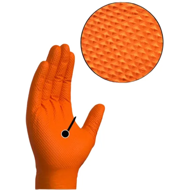 1000 Orange Diamond Nitrile Disposable Gloves Strong Heavy Duty Mechanic 8.6 100