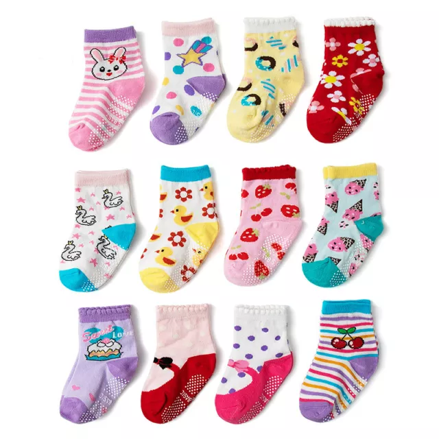 12 Pairs Infant Newborn Cotton Socks Baby Girls Toddler Girl Non Skid Socks