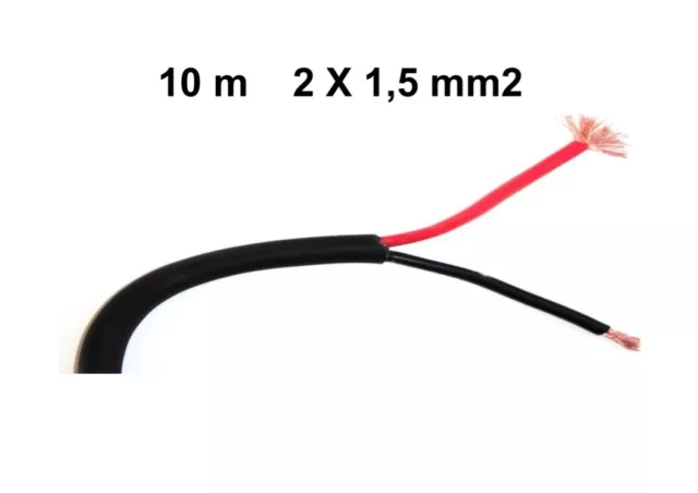 2X1,5 mm2 câble souple batterie rond rouge et noir, solaire, camping-car 10 m