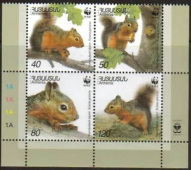 Armenia Cat# 240-3 WWF Persian Squirrel Scott #632 issued in sheets of 8 (2 set