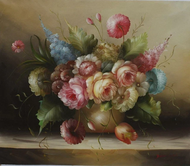 NATURE MORTE FLEURS tableau peinture huile sur toile / painting on ...