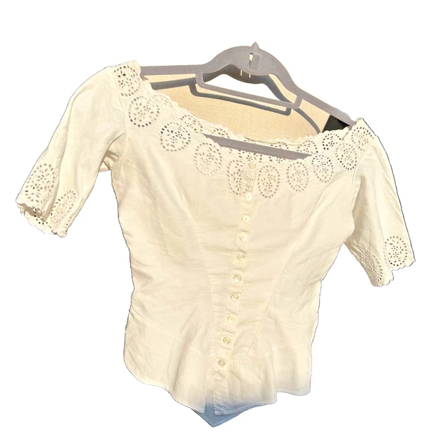 Antica copertura corsetto cotone bianco ricamo inglese bottone corsetto anteriore camicia