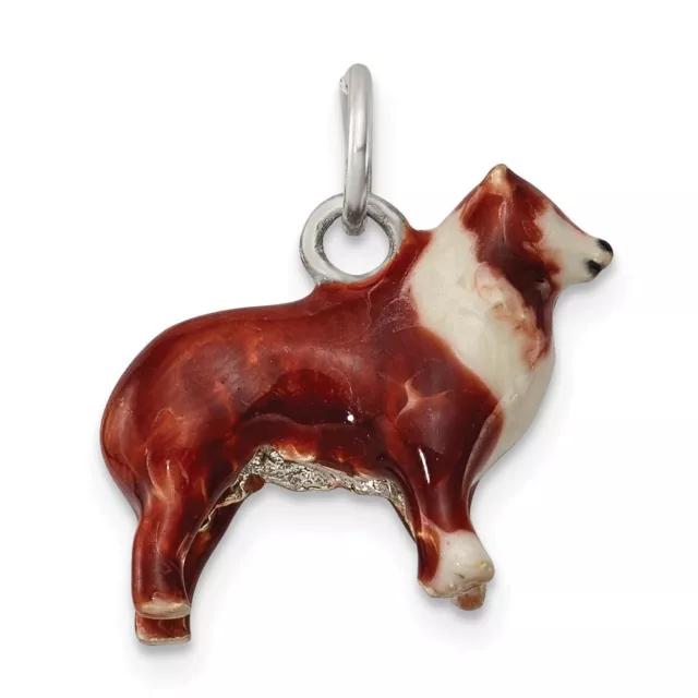 Sterling Silver Enameled Small Collie Charm Pendant For Women