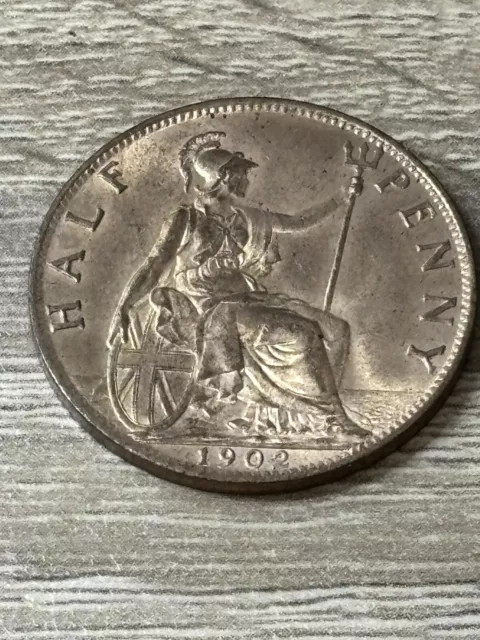 Edward VII, Halfpenny, 1902, UNC, Full Lustre