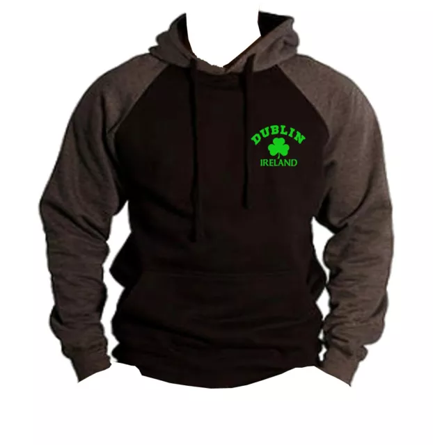 Men's Dublin Ireland Clover Charcoal Raglan Hoodie Irish St.Patricks Clover V507