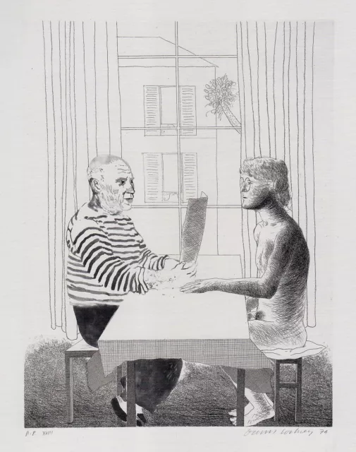 Artist & Model Pablo Picasso & David Hockney print in 11 x 14 inch mount SUPERB