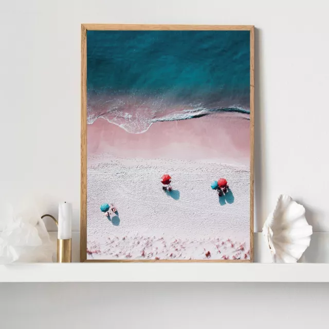 Aerial Pink Beach Ocean Art Poster Print. Perfect home decor A3 A2 A1 Sizes