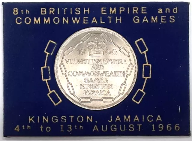 1966 Jamaica 5 Shillings British Empire Games Commemorative UNC Coin in Holder