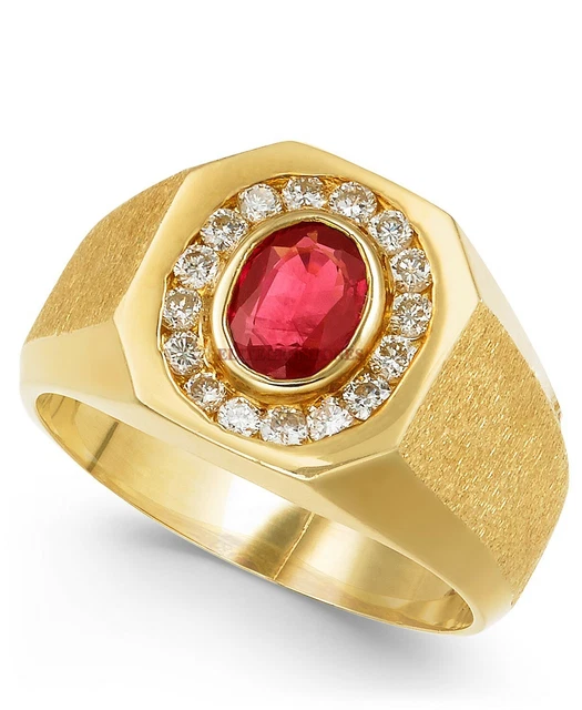 Heizbar Rubin Edelstein Mit 14K Vergoldet Silber Ring für Herren #2079
