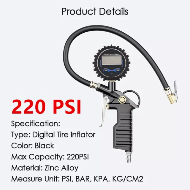 220PSI Car Truck Bike Tyre Tire Air Line Inflator Dial Pressure Meter Gauge uk