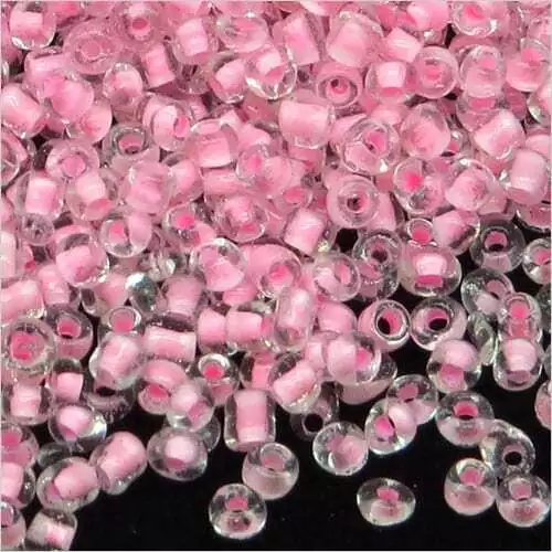 Perles de Rocailles en verre 2mm Transparent Centre Rose, Lot de 20g Env 1600pcs