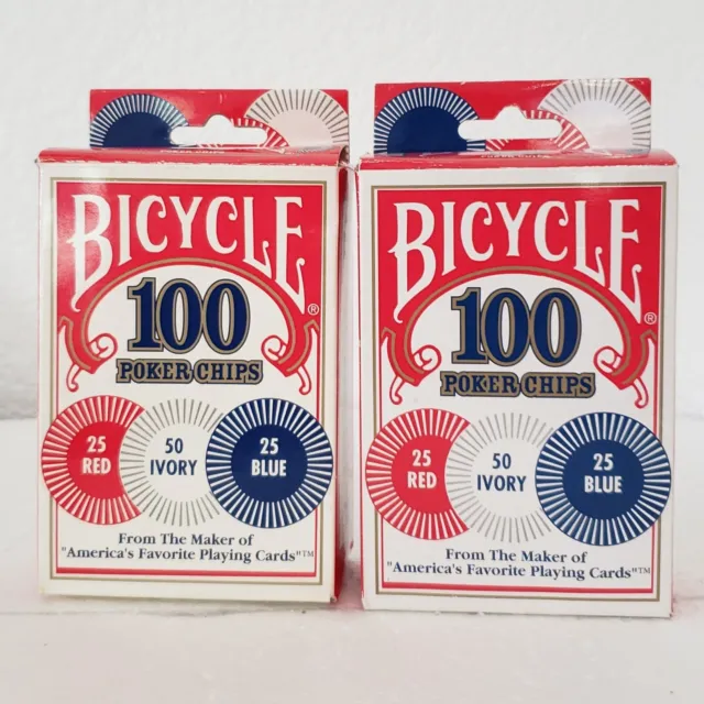 BICYCLE-2 PACKS Poker Chips 100 Count Each with 3 Colors - 200 Total-NEW UNUSED