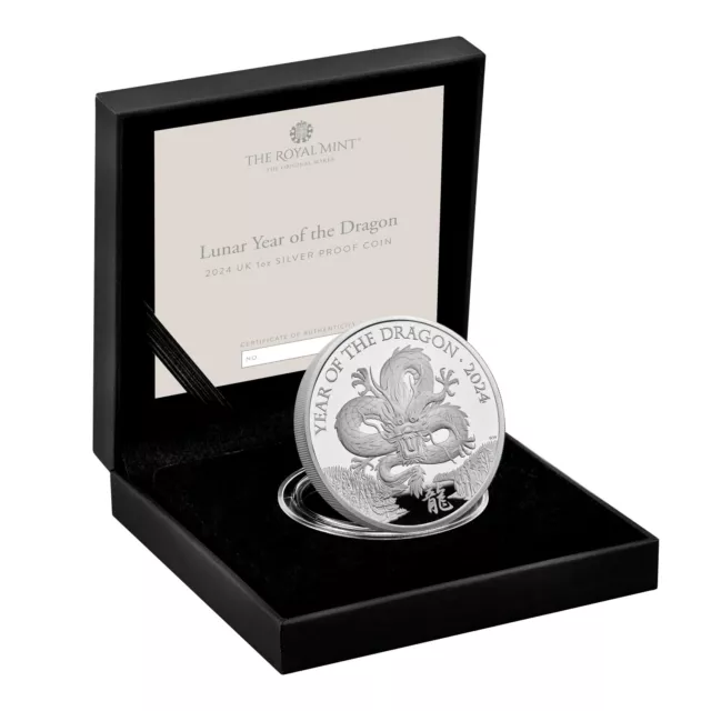 2024 Chinese New Lunar Year of Dragon 1 Oz Silver Proof Coin Royal Mint Box AaBb