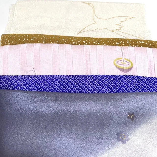 Obiage Set of 5 Silk Scarf Japanese Kimono Obi Furisode Houmongi  Blue White