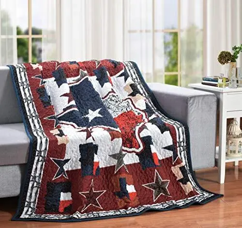 Texas State Shaped Flag Lone Star 60" x 50" Decorative Throw Quilt Blanket
