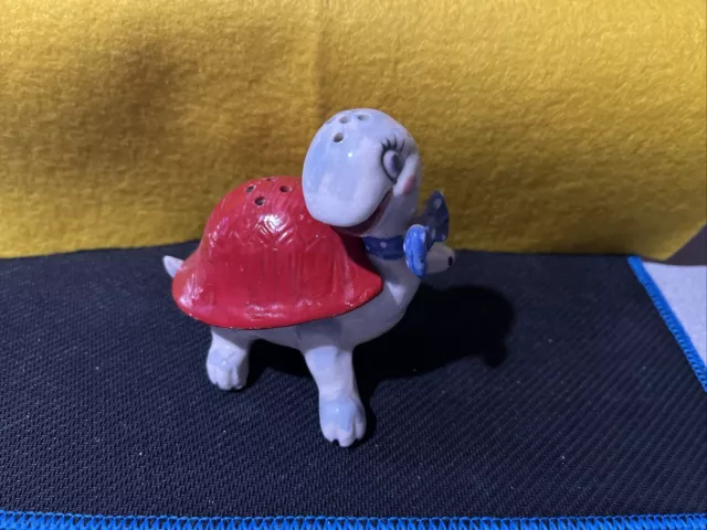 Vintage Salt And Pepper Shakers Rare Anthropomorphic Turtle —Red Shell