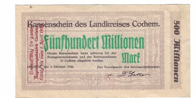 500 Millione Mark Notgeld Cochem