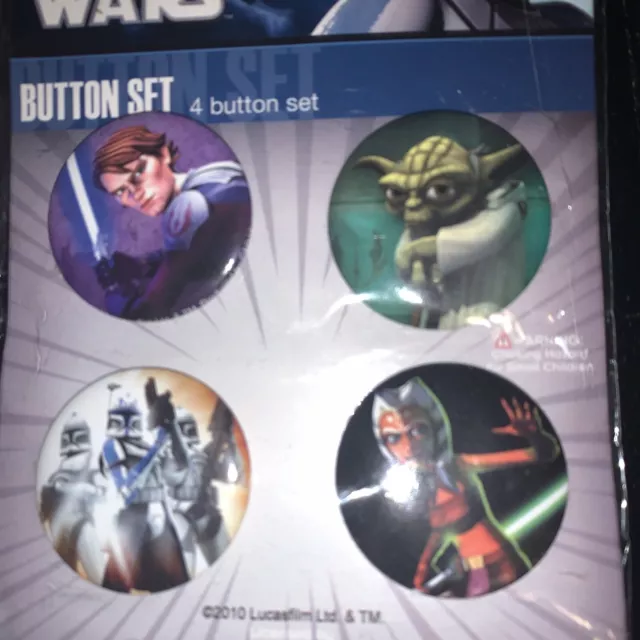 New sealed Star Wars animated Clone Wars Rex Ahsoka Yoda Button Set of 4 UNUSED