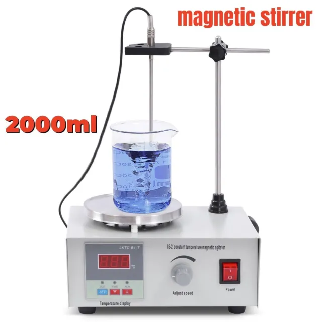 Digital Magnetic Stirrer Lab Hotplate Mixer Stir Bar with Heating Plate 2000ml