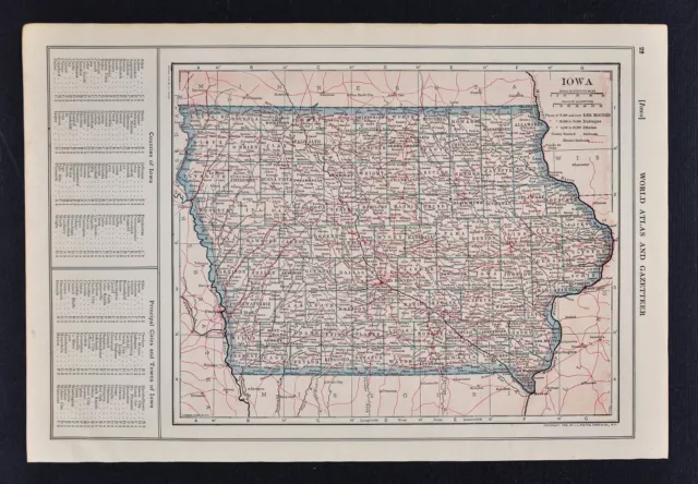 1914 Poates Map - Iowa - Des Moines Cedar Rapids Burlington Council Bluffs IA