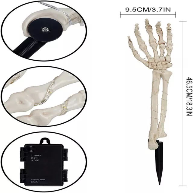 2 Pcs Skeleton Hand Arm Light Outdoor Glowing Skull Hands Halloween Garden Decor 2