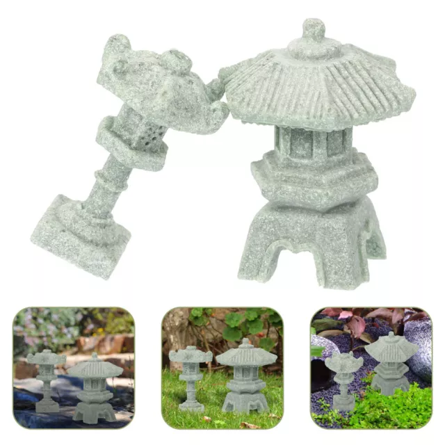 2 Pcs Mini Pagoda Statue Japanese Tower Light Decoration Zen Garden Sculpture