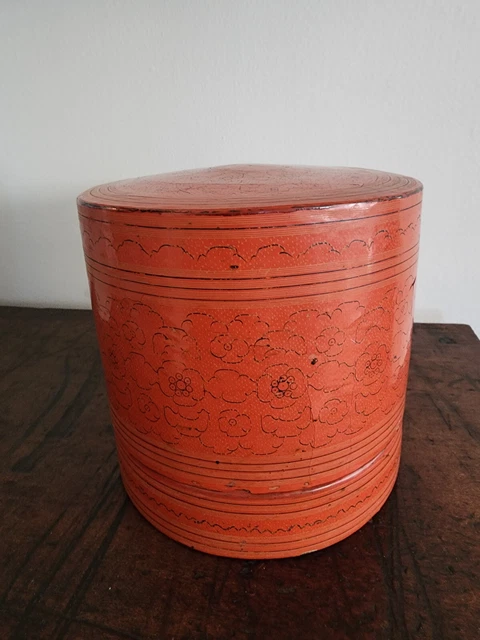 Vintage Burmese Red Laquerware Container