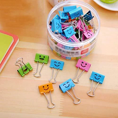 Smiling Binder Paper Clips - 40 Pcs 19mm Mini Colored Metal Fun Clip Clamps
