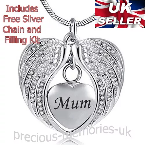 Mum Cremation Ashes Urn Necklace - Funeral Memorial Jewellery - Keepsake Pendant