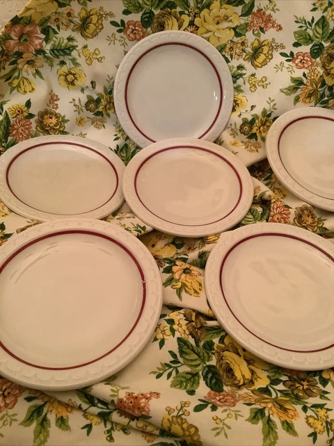 SYRACUSE China Set of 6 Econo Rim Restaurant Ware Red Cardinal Line 5.5" Plates