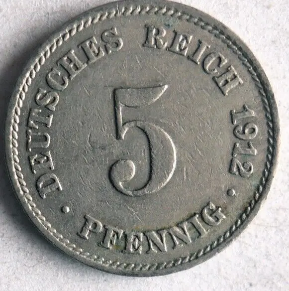 1912 GERMAN EMPIRE 5 PFENNIG - Excellent Vintage Coin - german BIN #7