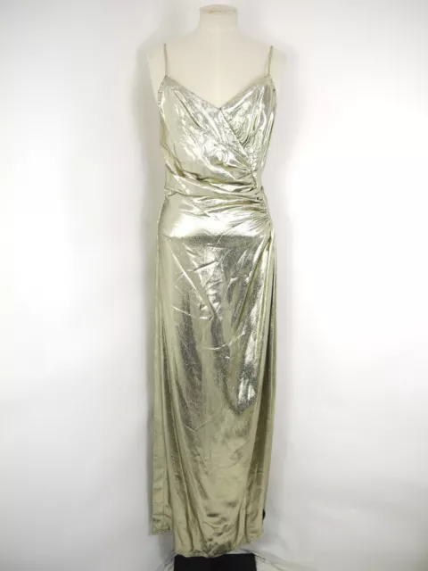 Loris Azzaro Vintage Kleid Maxi Abend Party Cocktail Metallic Gold Größe 8-10