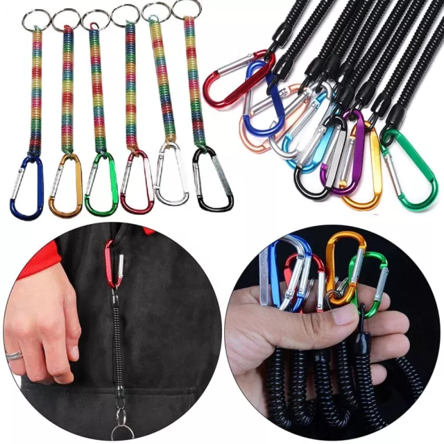 HIKING CAMPING FISHING Lanyards Spring Phone Keychain for Security Gear  Tool $6.25 - PicClick AU