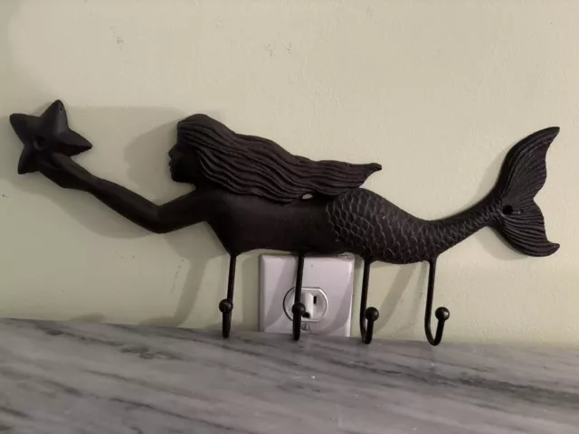 Cast Iron Mermaid Hook 4 Hooks 15" Long