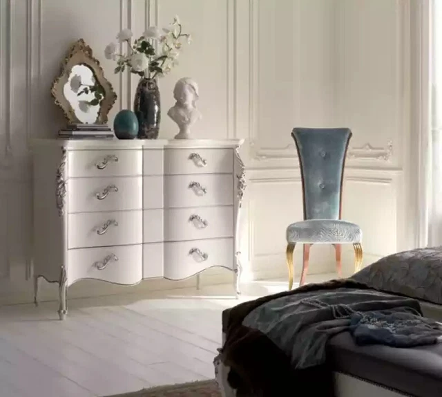 Commode Blanche Baroque 9 Tiroirs – Meuble Vintage Chambre – Palazzo INT