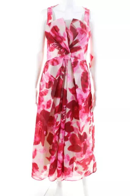 Carmen Marc Valvo Womens Organza Floral Printed Knotted Gown Pink Size 2