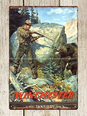 retro signs Winchester calendar rifle firearm hunter hunting bear metal tin sign