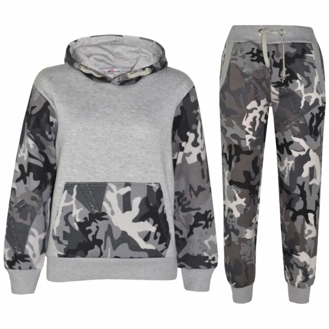 Kids Boys Girls Tracksuit Designer Camouflage Contrast Top & Bottom Jogging Suit