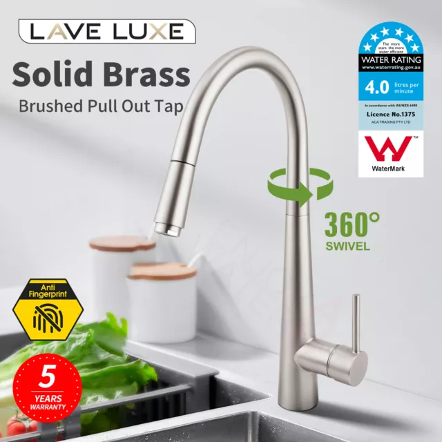 LaveLuxe Brushed Laundry Sink Basin Faucet Pull Out Kitchen Mixer Tap Brass WELS