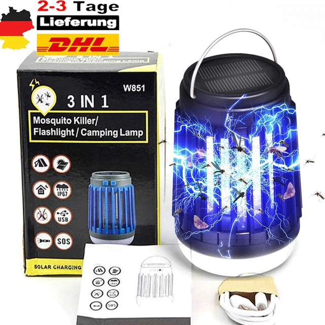 Solar LED Moskito-Killer Insektenvernichter Elektrisch USB Lampe Mückenfalle DE