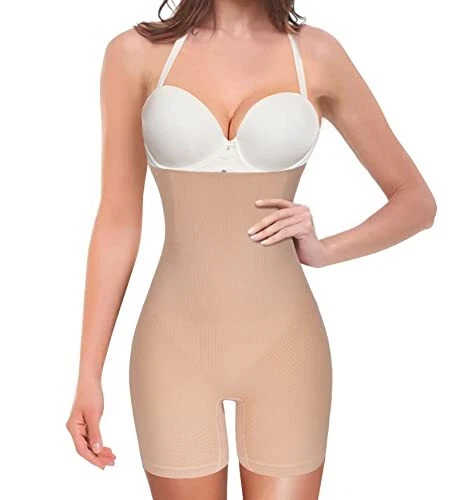 Nebility Womens' Shapewear Thigh Slimmer Tummy Control Body Medium-Large Beige