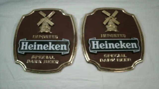 Pair Of Vintage Imported Heineken Special Dark Advertising Beer Sign Plaque