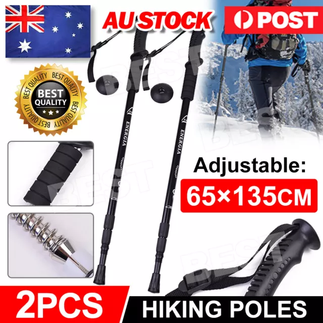 Lightweight Hiking Trekking Poles Walking Stick Anti Shock Adjustable Camping
