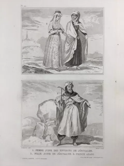 Juif de Jérusalem en 1859 Prince Arabe Israël Femme Juive Rare Gravure