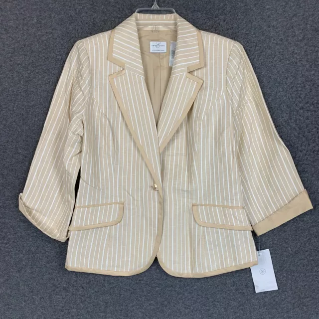 Emma James Womens Blazer 8 NWT Linen Blend Striped Jacket Brown Liz Claiborne