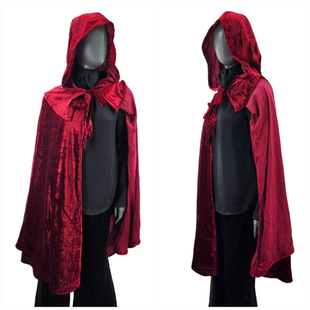 Von Lancelot Hood Cape Cloak Crushed RedVelvet Cosplay Medieval Wicca Pagan 40"L