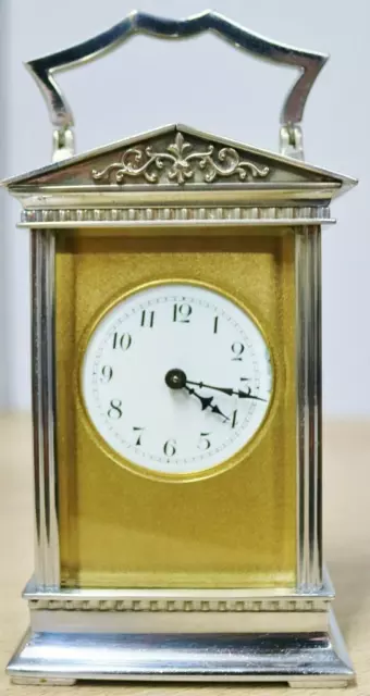 Rare Antique French 8 Day Silvered Architectural Design Timepiece Carriage Clock