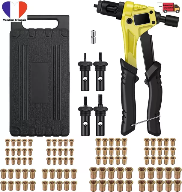 Kit de 8"Pince Ecrou à Riveter Pistolet à Ecrou Rivets avec Mandrins M3 M4 M5 M6
