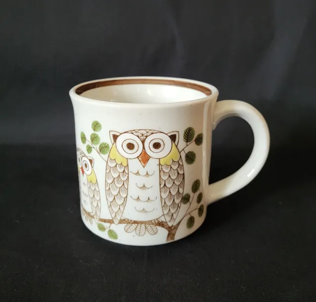 Vintage Otagiri Owls Coffee Mug Speckled Stoneware Owls Birds on Leafy Branch