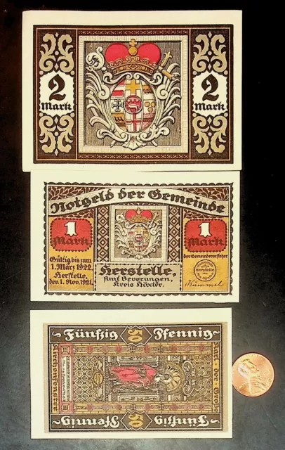 1921 Germany HERSTELLE 50 100 200    Phennig Banknote / Notgeld Set
